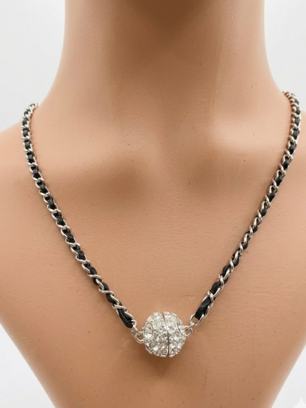 FAC Woven Chain Crystal Magnetic Silver Tone Necklace​​